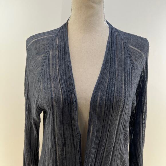 Eileen Fisher Linen Silk Long Sleeve Cardigan Blue Open Front - Picture 4 of 6